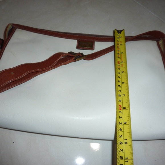 Vintage Ferre Handbag | WHITE with Brown trim Crossbody Messenger Bag-tote 80s - Picture 13 of 14